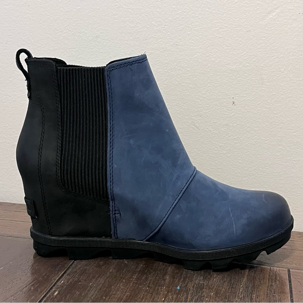 NWT Sorel Joan Of Arctic Wedge Booties Boots Blue Suede Women’s size 9.5 - Picture 4 of 9